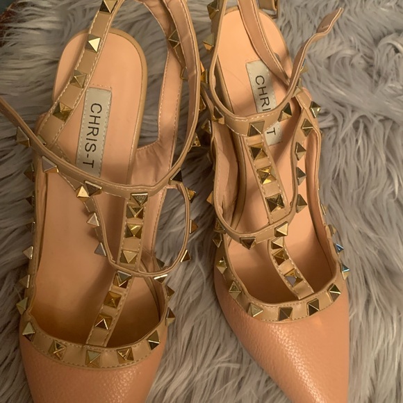 Dusty rose high heels size 8 1/2 with gold studs - Picture 2 of 7